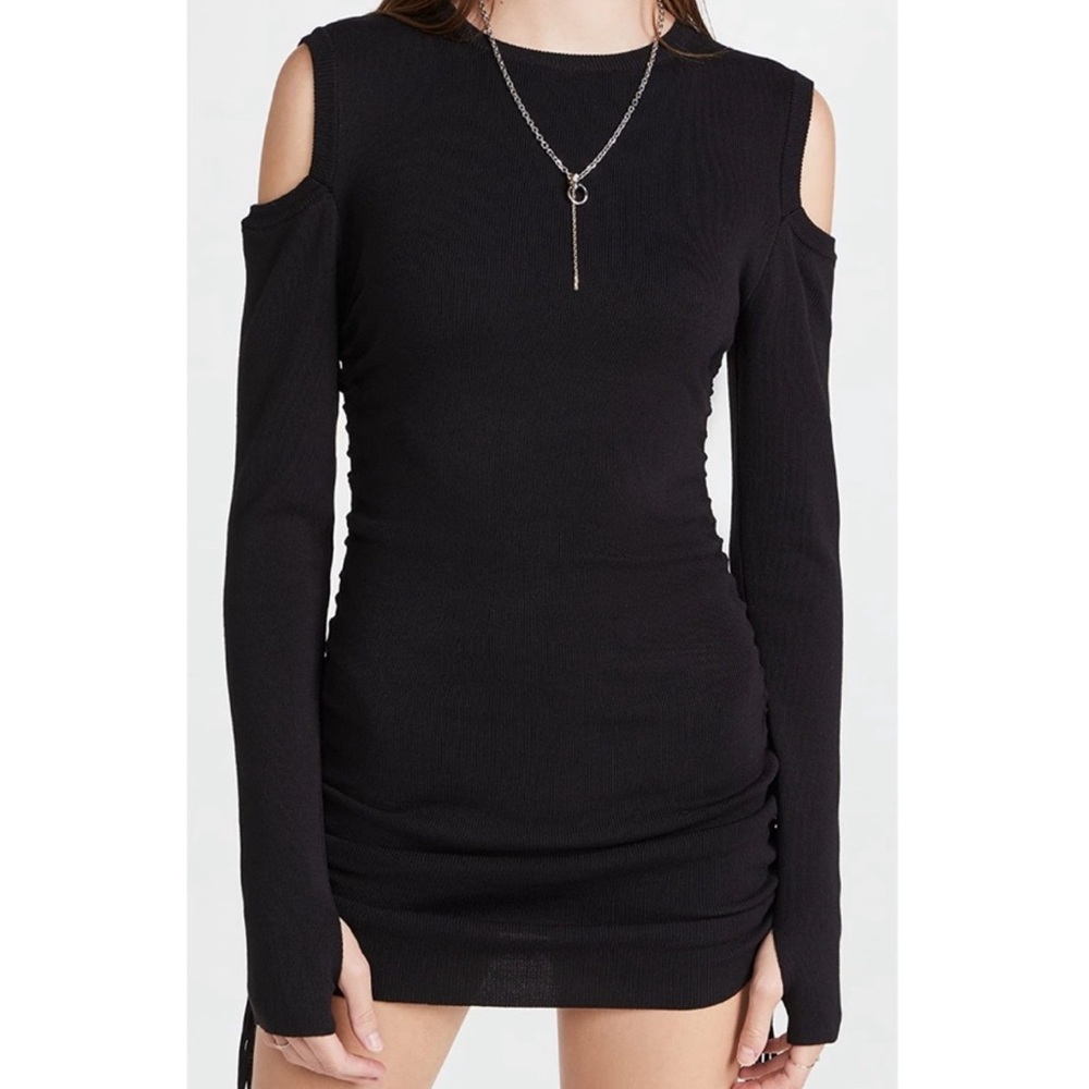 Lioness ribbed black party dress with ruched sides